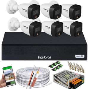 Kit 6 Câmeras Intelbras VHD 1220 B Full Color Bullet Full HD 1080p Multi HD IR 20m + Dvr MHDX 3008-c