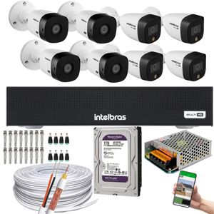 Kit 8 Câmeras Intelbras VHD 1220 B Full Color Bullet Full HD 1080p Multi HD IR 20m + Dvr MHDX 3008