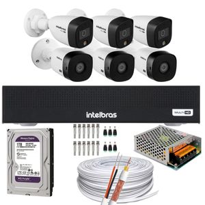 Kit 6 Câmeras Intelbras 3 cam Full Color 3 cam 1220b Full Hd Dvr Mhdx 3008-C C/HD 1TB