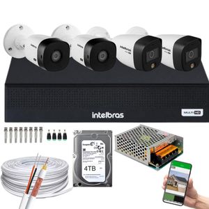 Kit 4 Câmeras Intelbras 2 cam Full Color 2 cam 1220b Full Hd Dvr Mhdx 1008-C C/HD 4TB