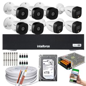 Kit 8 Câmeras Intelbras 3 cam Full Color 5 cam 1220b Full Hd Dvr Mhdx 1008-C C/HD 4TB