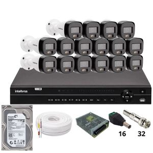 Kit 16 Câmeras Intelbras 1120b Full Color Dvr Intelbras Mhdx 1232 Hd 3tb