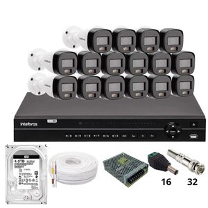 Kit 16 Câmeras Intelbras 1120b Full Color Dvr Intelbras Mhdx 1232 Hd 4tb