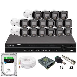 Kit 16 Câmeras Intelbras 1120b Full Color Dvr Intelbras Mhdx 1232 Hd 6tb