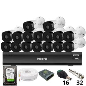 Kit 16 Câmeras Intelbras 1220b Full Hd Dvr Intelbras Imhdx 3132 Inteligência Artificial Hd 1tb