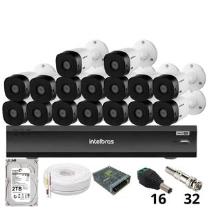 Kit 16 Câmeras Intelbras 1220b Full Hd Dvr Intelbras Imhdx 3132 Inteligência Artificial Hd 2tb