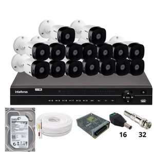 Kit 16 Câmeras Intelbras 1220b Full Hd Dvr Intelbras Mhdx 1232 Hd 3tb