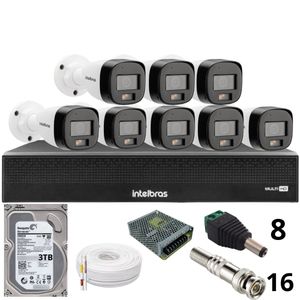 Kit 8 Câmeras Intelbras 3220b Full Color Com Áudio Dvr Mhdx 1016-c Intelbras Com Detecção De Movimentos Hd 3tb