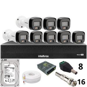 Kit 8 Câmeras Intelbras 3220b Full Color Com Áudio Dvr Mhdx 1016-c Intelbras Com Detecção De Movimentos Hd 2tb