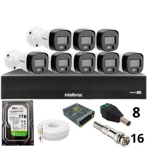 Kit 8 Câmeras Intelbras 3220b Full Color Com Áudio Dvr Mhdx 1016-c Intelbras Com Detecção De Movimentos Hd 1tb