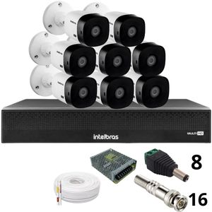 Kit 8 Câmeras Intelbras 1220b Full Hd Dvr Mhdx 1016-c Intelbras Com Detecção De Movimentos Sem Hd