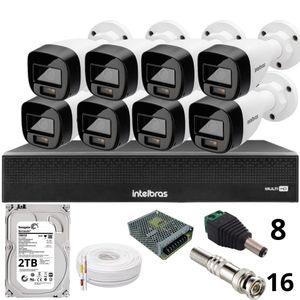 Kit 8 Câmeras Intelbras 1120b Full Color Dvr Mhdx 1016-c Intelbras Com Detecção De Movimentos Hd 2Tb
