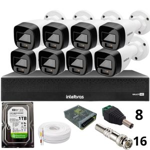 Kit 8 Câmeras Intelbras 1120b Full Color Dvr Mhdx 1016-c Intelbras Com Detecção De Movimentos Hd 1Tb