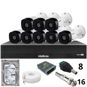 Kit 8 Câmeras Intelbras 1120b Full Hd Dvr Mhdx 1016-c Intelbras Com Detecção De Movimentos Hd 3tb