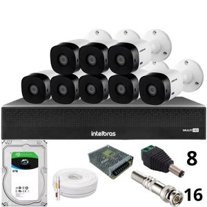 Kit 8 Câmeras Intelbras 1120b Full Hd Dvr Mhdx 1016-c Intelbras Com Detecção De Movimentos Hd 6tb