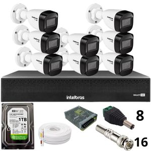 Kit 8 Câmeras Intelbras 1130b Full Hd Dvr Mhdx 1016-c Intelbras Com Detecção De Movimentos Hd 1tb