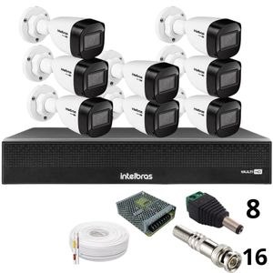 Kit 8 Câmeras Intelbras 1130b Full Hd Dvr Mhdx 1016-c Intelbras Com Detecção De Movimentos Sem Hd