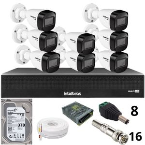 Kit 8 Câmeras Intelbras 1130b Full Hd Dvr Mhdx 1016-c Intelbras Com Detecção De Movimentos Hd 3tb