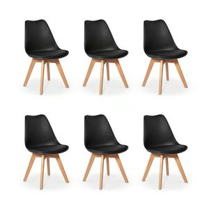 Kit c/6 cadeiras Leda  Charles Eames, Saarinen Wood com almofada preta