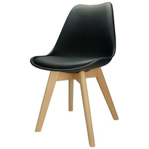 Kit c/ 8 cadeiras Leda  Charles Eames Saarinen Wood com almofada Preta