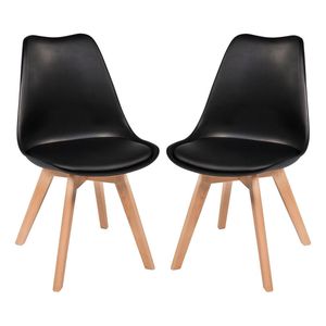 Kit com 2 Cadeira Leda Preta - Charles Eames Wood com Almofada