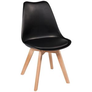 Kit com  6 Cadeira Leda Preta - Charles Eames Wood com Almofada