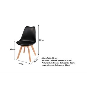 Kit com  6 Cadeira Leda Preta - Charles Eames Wood com Almofada