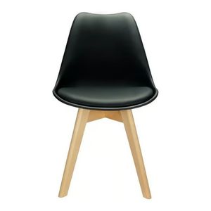 KIT C/ 6 CADEIRAS LEDA - CHARLES EAMES SAARIENEN WOOD COM ALMOFADA PRETA