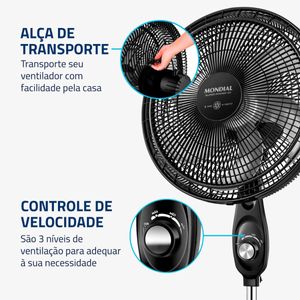 Ventilador de Coluna Mondial 40cm 140W Super Power 6p VSP-40C-NB Preto/Prata 110V