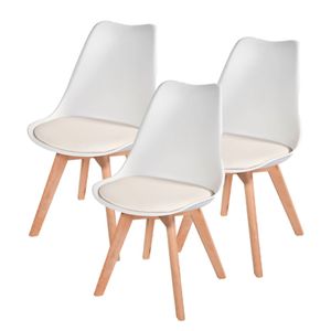 Kit com 3 Cadeira Leda Branca - Charles Eames Wood com Almofada