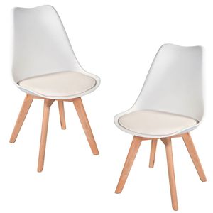 Kit c/2 cadeiras Leda  Charles Eames, Saarinen Wood com almofada Branca