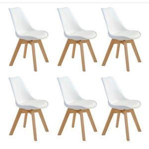 Kit c/ 6 cadeiras Leda  Charles Eames, Saarinen Wood com almofada Branca