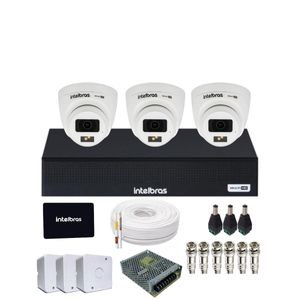 Kit 3 Câmeras Full Color Com Áudio Intelbras 3220D  DVR Mhdx 1104-c Com SSD 512gb