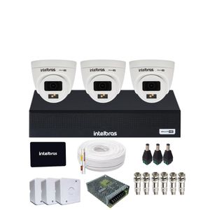Kit CFTV Com 3 Câmeras Intelbras 1120d Full Color  720p  DVR intelbras 1104-c  SSD 512gb Instalado