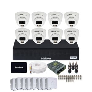 Kit CFTV Intelbras 8 Câmeras Vhd 3220d Full Color Com Áudio DVR intelbras 1108-c  SSD 512gb Instalado