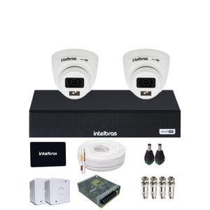 Kit CFTV Com 2 Câmeras Intelbras 3220d Full Color Com Áudio DVR intelbras 1104-c  Com SSD 512gb