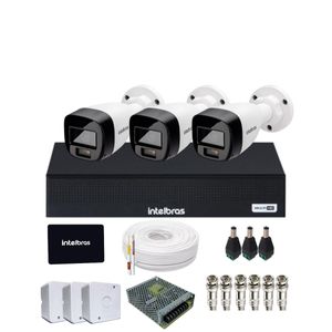 Kit CFTV Com 3 Câmeras Intelbras 1220b Full Color  DVR intelbras 1104-c  Com SSD 512gb