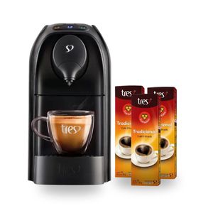 Compre Cafeteira Espresso Tres 3 Corações Passione Preta e Ganhe 3 unidades de Cafés em Cápsula 3 Corações Tradicional 75g