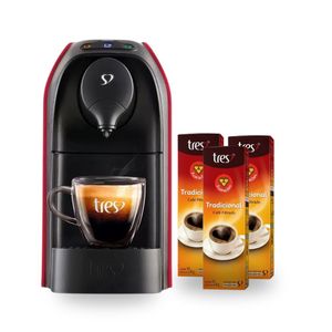 Compre Cafeteira Espresso Tres 3 Corações Passione Vermelha e Ganhe 3 unidades de Cafés em Cápsula 3 Corações Tradicional 75g
