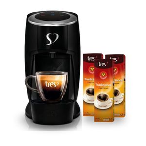 Compre Cafeteira Espresso Tres 3 Corações Touch Preto e Ganhe 3 unidades de Cafés em Cápsula 3 Corações Tradicional 75g