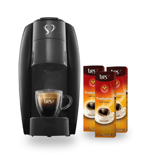 Compre Cafeteira Espresso Tres 3 Corações LOV Preta e Ganhe 3 unidades de Cafés em Cápsula 3 Corações Tradicional 75g