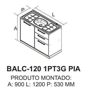 Balcão 1 Porta 3 Gavetas 120cm Com Pia Inox E Dobradiças Slow Motion Essence - Itatiaia Fendi