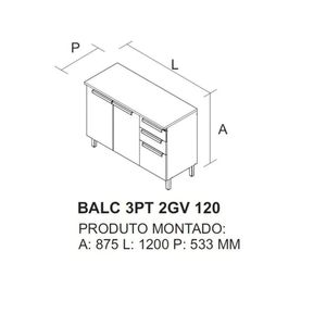 Balcão Com Tampo 3 Portas 2 Gavetas 120cm Mdf New Porto - Itatiaia Freijó-grafite
