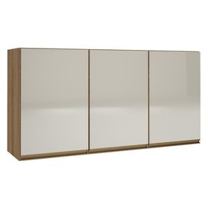 Armário Aéreo Dinamarca 120cm 3 Portas Castani Com Vidro Off White - Indékes Castani