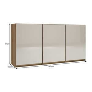 Armário Aéreo Dinamarca 120cm 3 Portas Castani Com Vidro Off White - Indékes Castani