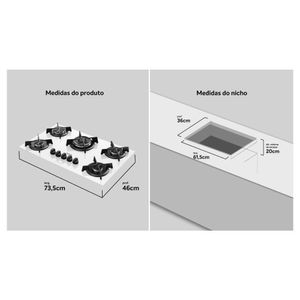 Cooktop 5 Boca Dako Supreme A Gás Branco Bivolt