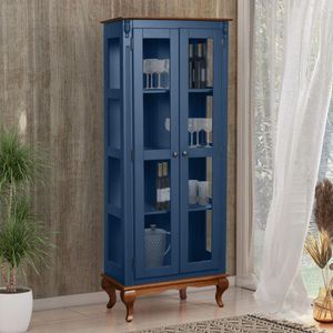 Cristaleira 2 Portas Vidro Madeira Versalhes Azul Petróleo