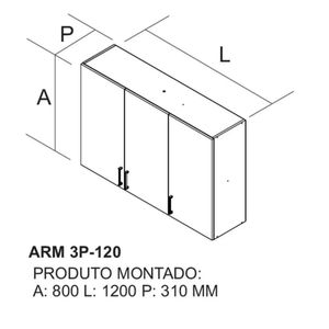 Armário Aéreo Essence 3 Portas 120cm 100% Mdf - Itatiaia Fendi-gris