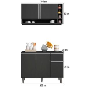 Balcão De Cozinha E Armário Aéreo Vanessa 105 Cm Cinza Ajl