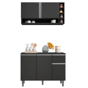 Balcão De Cozinha E Armário Aéreo Vanessa 105 Cm Cinza Ajl